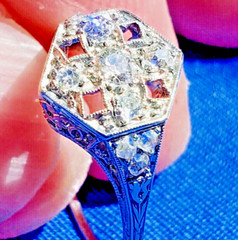 Original EARTH MINED DIAMOND Deco Engagement Ring Vintage Solid 14K WHITE GOLD