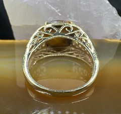 Tigers Eye 10k Yellow Gold Ring Large Vintage Filigree Cocktail Dome Size 8.5