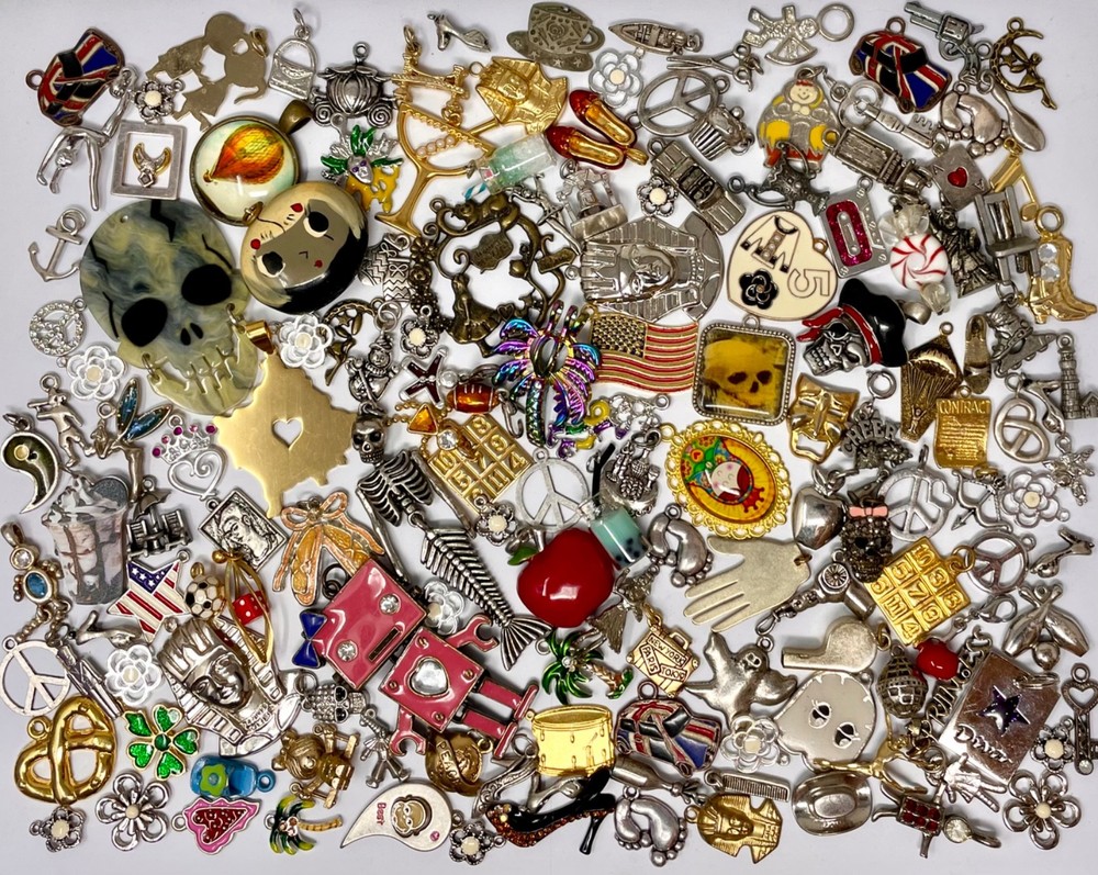 Lot Vtg & Modern Novelty Pendant Findings Charms Jewelry Craft Colorful Enamel