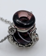 Vintage Artisan Art Glass Perfume Bottle Pendant Necklace Silver Tone Scent Vial