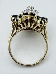 VINTAGE Y. GOLD GENUINE DIAMOND BLUE SAPPHIRE COCKTAIL RING 5.5 BAGUETTE MARQUIS