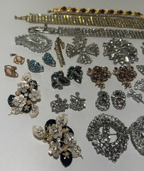 VTG Costume Jewelry Lot Rhinetones Signed & Unsigned WEISS KRAMER Sterling GF