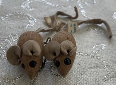 2 Vtg MCM Denmark Lt Teak Wood Leather Mouse Lapel Pin Brooch Black Bead Eyes