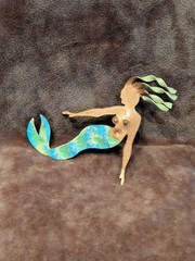 Amazing Artisan Signed Enamel On Copper Mermaid Figural Brooch Pin Signed RSG