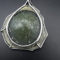 Uri Ramot Sterling Silver Ancient Roman Glass Modernist Pendant 3.25″ 39g