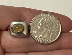 Vintage Modernist Sterling Silver Lemon Amber Cabochon Square Face Ring Size 5.5