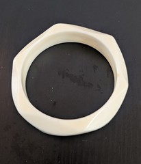 Vig White Cream Acrylic Lucite Facet Geometric Bangle Cuff Bracelet