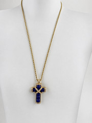 Vintage Necklace Nolan Miller Blue Cross Pendant Simulated Lapis 26 in