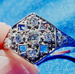 Original EARTH MINED DIAMOND Deco Engagement Ring Vintage Solid 14K WHITE GOLD