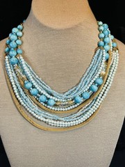 VTG. Blue Gold, Choker, Mixture Style, Multiple Strands.. Extender Added 40’s?