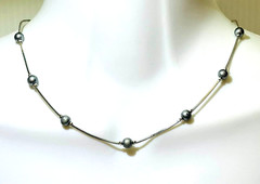 VTG Monet Chain Necklace Dainty Gray Faux Pearl Station Beads Silver Tone 16-18″