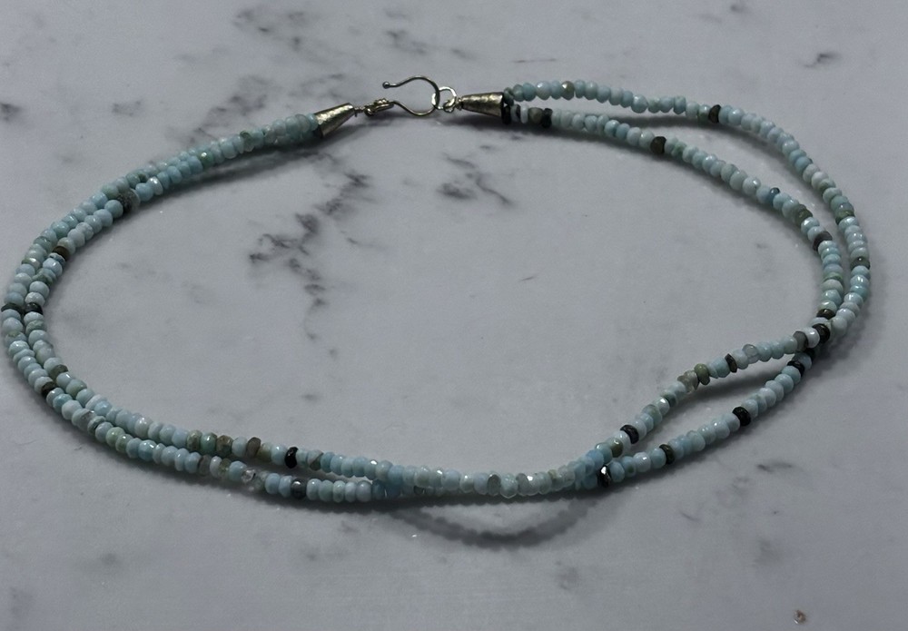 Vintage Blue Green Faceted Natural Stone beaded Necklace with Gold Tone Clasp