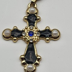 Fun vintage enamel rhinestone faux pearl cross necklace whimsagoth