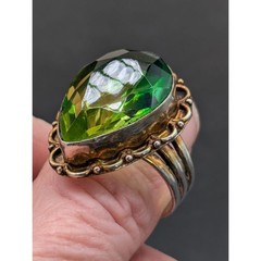 Vintage Green Ombre Silver Plate Faceted Glass Cocktail Ring Size 9.25
