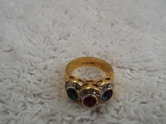 18Kt Gold Plated GERG Blue Red Green Crystal Ring ~ Size 6 (B3)