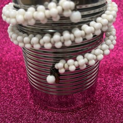 Vintage Miriam Haskell White Milk Glass Wrap Wire Bracelet Singed~ Nice