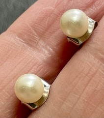 Vintage 4mm Faux Pearl Silver Tone Stud Earrings