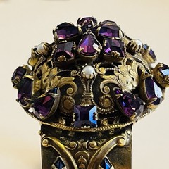 Sandor Amethyst Marquise Rhinestone & Pearls Ornate Sprung & Hinged Bracelet