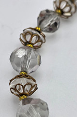 Vintage Clear Crystal Faceted Beaded Necklace Gold Tone Filigree Caps 29 In