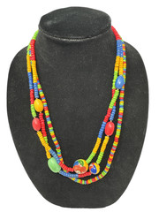 Vintage Boho Multi-Strand Wooden Bead Necklace Colorful Chunky Statement Layered