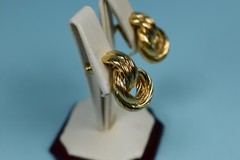 Vintage Napier Signed Gold Tone Double Knot Clip on Tension Screw Earrings .95″