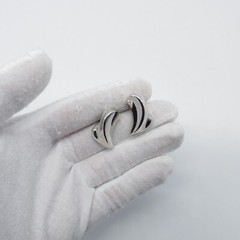 Abstract Art Pierced Earrings Curvy Silver Tone Edgy Retro Style