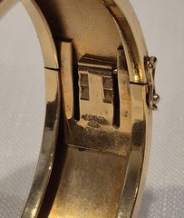 Estate 14K RGP Etched Victorian Wide Hinged Bangle Bracelet Sz 7 1/4 Germany EUC