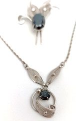 Vintage Sorrento Sterling Silver Hematite Filigree Necklace and Brooch Set
