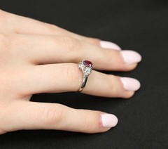 Vintage 0.68ct Intense Red Ruby & 0.08ct Diamond Platinum Handmade Ring Size 5