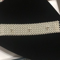 Vintage Faux Pearls Beaded W/ Rhinestones Band Bracelet Debbie’s Original 7 1/4”