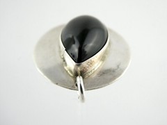 Unmarked Sterling Silver Black Onyx Teardrop Cabochon Pendant or Charm 3.1g