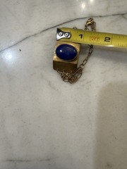 VINTAGE 7 1/2” Long LAPIS LAZULI GEMSTONE BRASS BRACELET Stone 7/8” X 5/8” Oval!