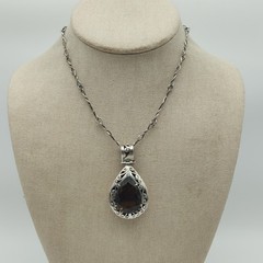 Vintage Sterling Silver 925 Smoky Quartz Large Pendant Necklace 24″