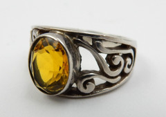 VINTAGE CITRINE STERLING SILVER SETTING HIPPY ART FASHION RING ~ SIZE: 8