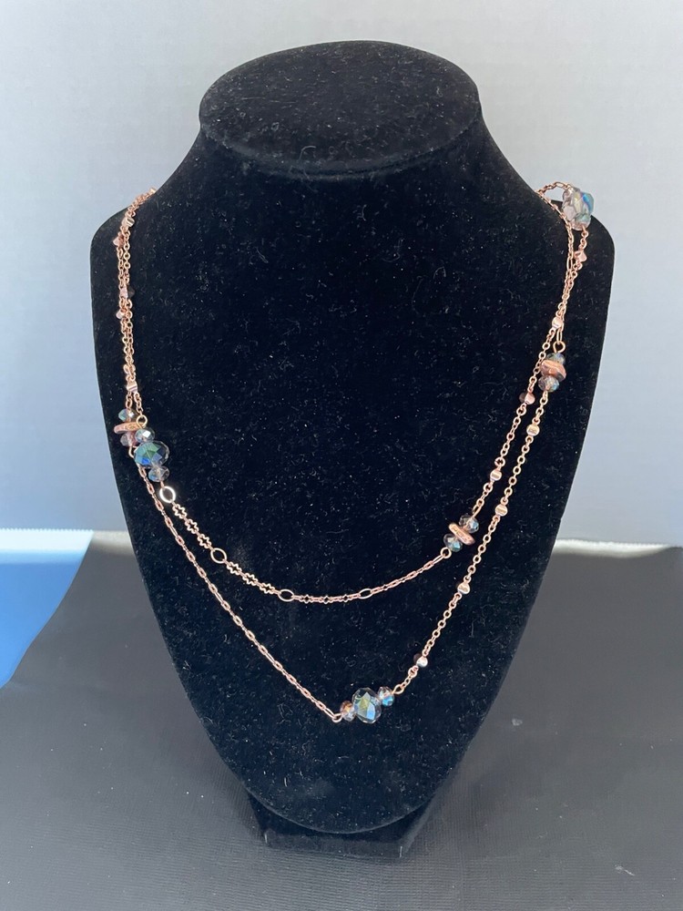 Vintage Rosa Austrian Crystal Necklace Stations Smoky Gold Tone 60″ DJ195