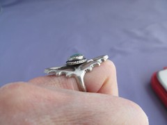 VINTAGE OLD PAWN STERLING LONG CUT OUT SPEAR ARROWHEAD TURQUOISE PINKY RING