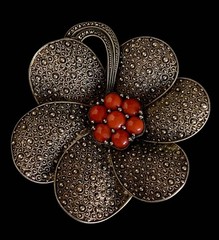 Theodor Fahrner Silver Brooch PIN 925 Markasite and Coral