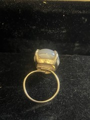 Vintage Faux Fire Opal Ring Gold Tone Adjustable Retro Mid Century Art Glass