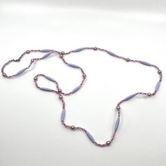 Vintage Lavender Purple Beaded Strand Necklace Long Boho Faux Pearl Mixed Beads