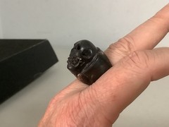 Vintage carved natural black coral skull Gothic mens womens ring size 7.5-7.75