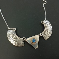 Ethnic Necklace Vintage Sterling Silver Blue Tribal Folk Crescent Artisan Boho