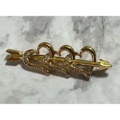 Triple Heart Arrow Brooch Vintage Avon Gold Tone Rhinestones