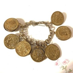 Vintage Mixed Charm Bracelet French Coin Medallions Buttons Assembled Media
