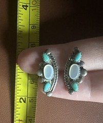 Vintage Navajo Sterling Silver & Turquoise Moonstone Earrings Stud Signed DG