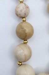 Vintage Gold Tone Jasper Beaded Necklace Polished Cream Boho Natural Graduated