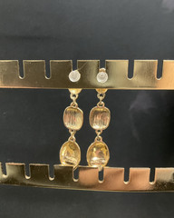 Vtg Earrings MONET Pierced Milk White Dangle Drop Yellow Gold Plate 2.75″
