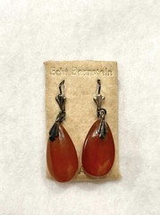 Real Baltic Amber & Silver Vintage Earrings in Original Fabric Card