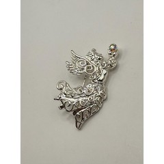Vintage Silver Tone Fairy Angel Brooch – Filigree Winged Figure