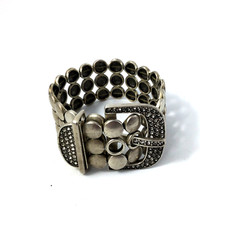 Premier Designs Silver Metal Stretchable Buckle Up Bracelet with Rhinestones