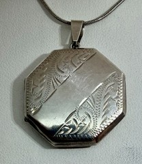 Antique Art Deco Octagon Shaped Sterling Locket Necklace 17”